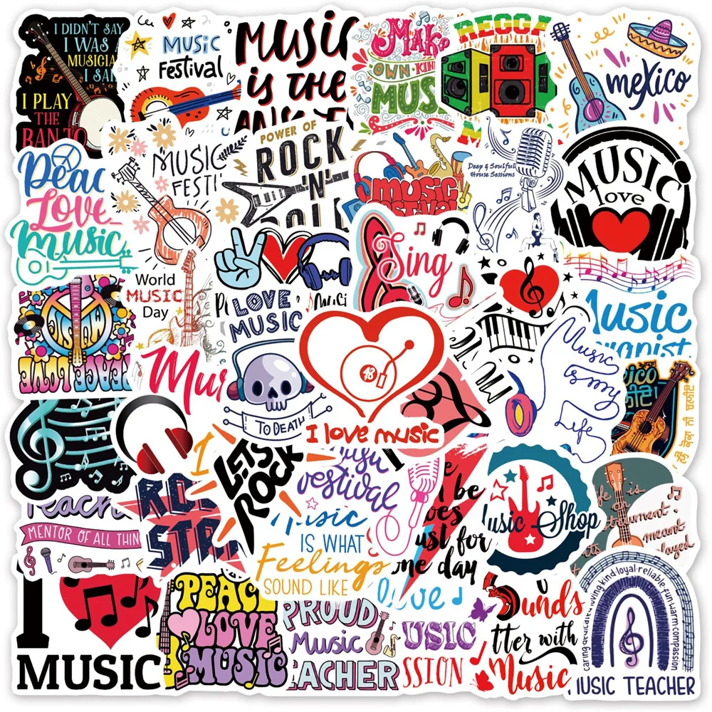 

10/30/50PCS New Music Text Personalized Decoration Graffiti Waterproof Sticker Notebook Refrigerator Skateboard Helmet Wholesale