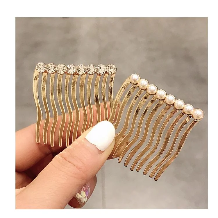 

New Fashion Pearl Rhinestone Hairpin Hair Combs For Women Girls Korea Simple Metal Hair Clip Barrettes Hair Claws Headwear