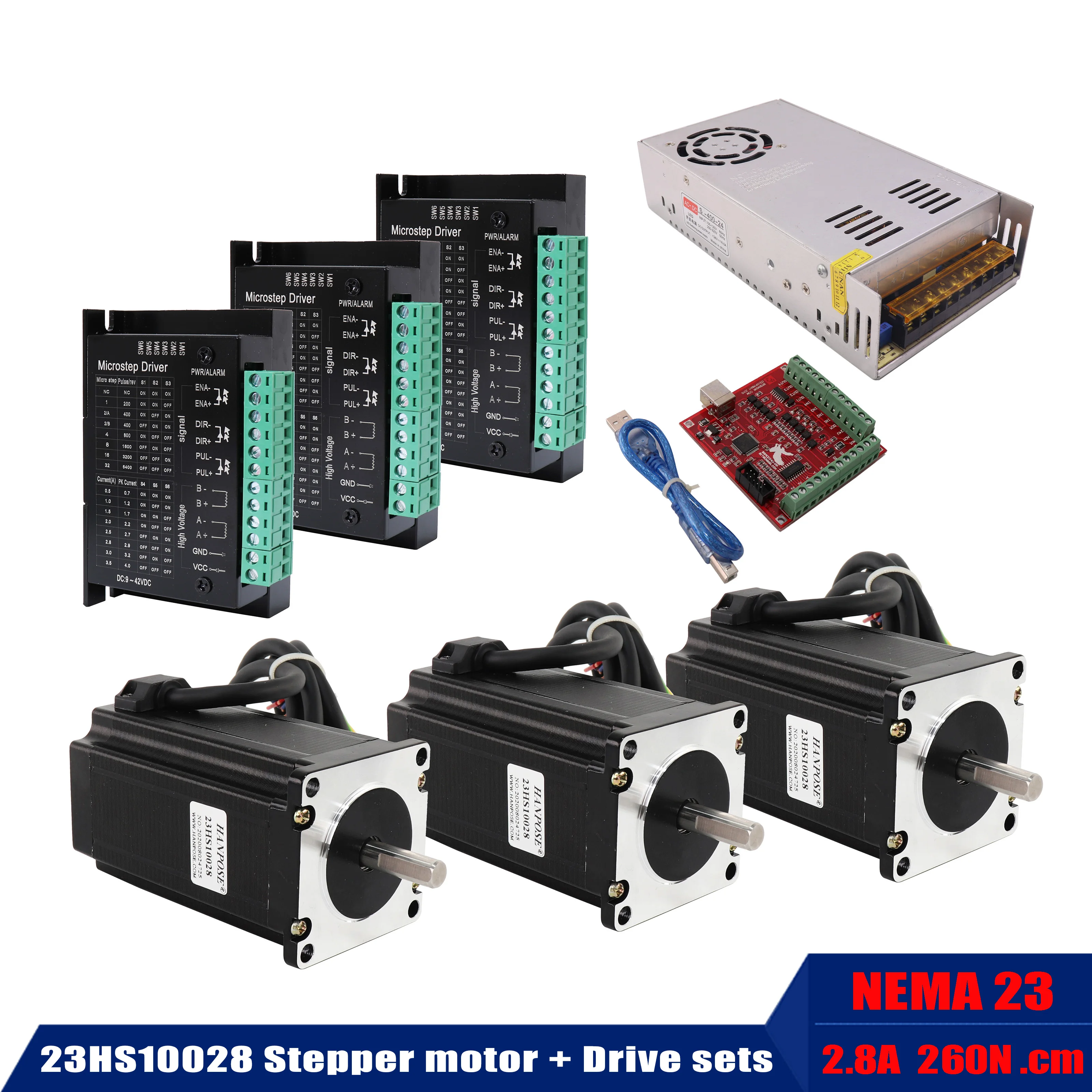23HS10028 2.8A шаговый двигатель 3 шт. драйвер TB6600 + USB контроллер питания Длина корпуса