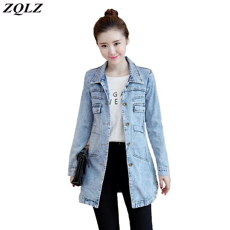 ZQLZ новая уличная длинная джинсовая куртка для женщин плюс размер 5XL женское
