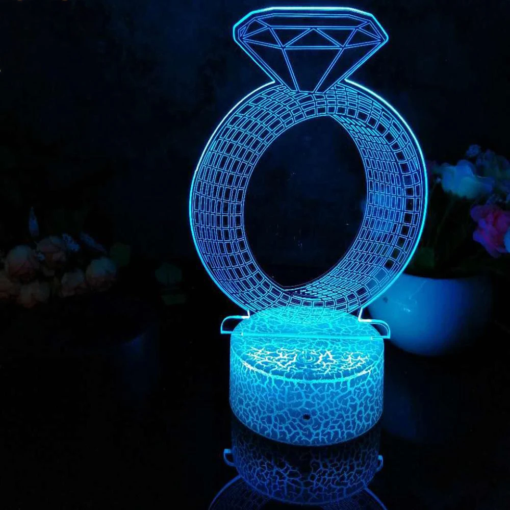 

Diamond Ring Pattern 3D Led Night Light Decoration Children Kids Gifts 7 Color Changing Visual Table Lamp