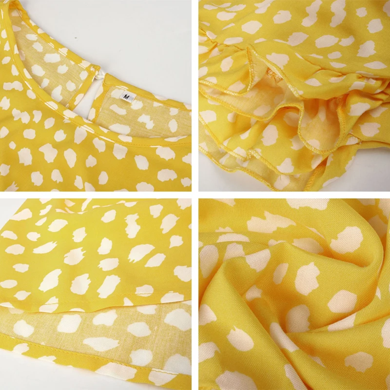 

Women Elegant Summer Dress Ladies Dot Printing Midi Dress Short Sleeve Ruffle Dresses