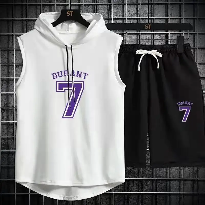 

Летний мужской жилет из двух предметов, пятиконечные брюки, футболка без рукавов, брендовая спортивная одежда, баскетбольный мужской спорт...