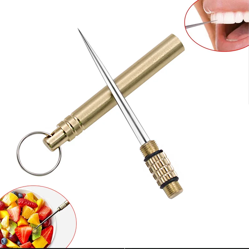 

Titanium Outdoor EDC Portable Multifunctional Toothpick Bottle Keychain Fruit Fork Camping Tool Toothpick Tube Key Ring KeyChain