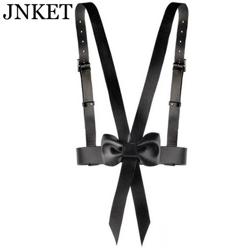 JNKET Punk PU Leather Straps Bowknot Belt Underbust Waist Belt Adjustable Band Belt
