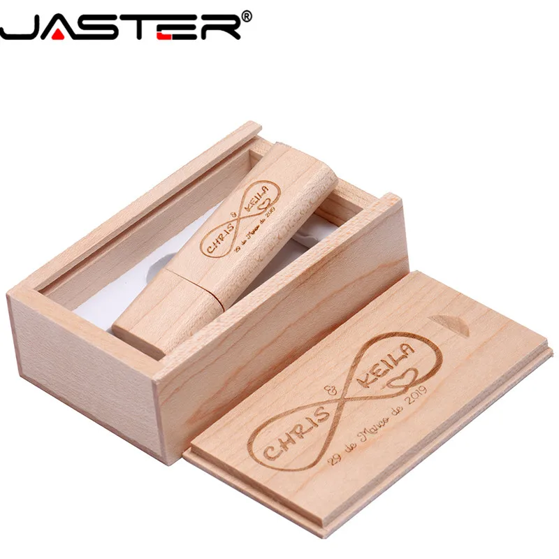 Флеш-накопитель JASTER из дерева с коробкой + ручкой на 4ГБ 8ГБ 16ГБ 32ГБ памяти, с креативным персональным логотипом, оптом.