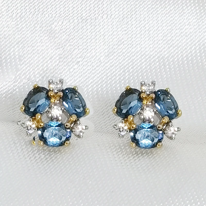 

Женские классические серьги-гвоздики MeiBaPJ из настоящего серебра 925 пробы с натуральным голубым топазом
