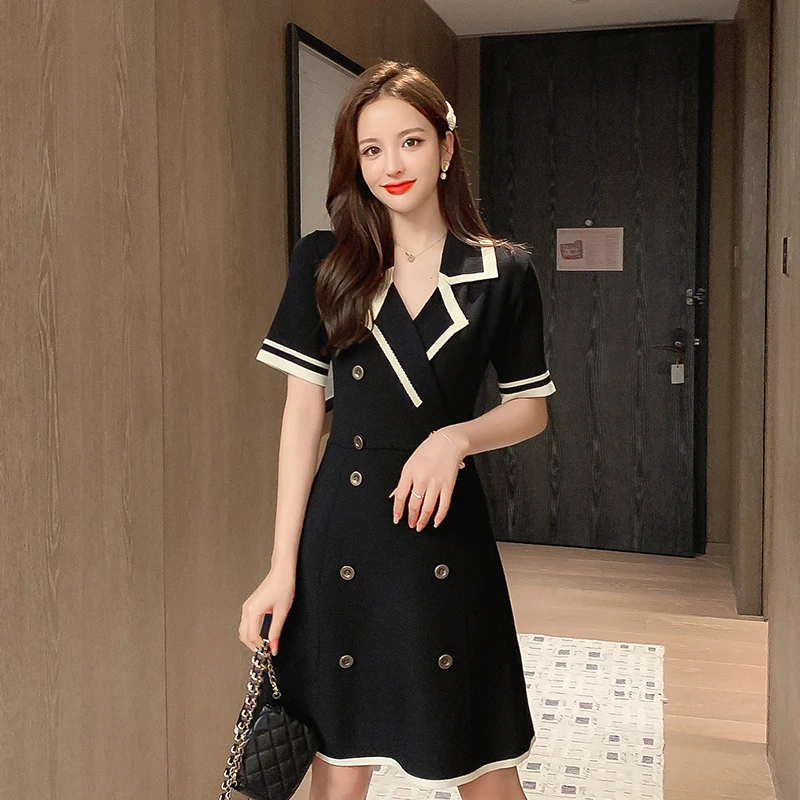 

COIGARSAM Knitting Women one-piece dress korean Summer Spring Short Sleeve High Waist Dresses Black Apricot 917