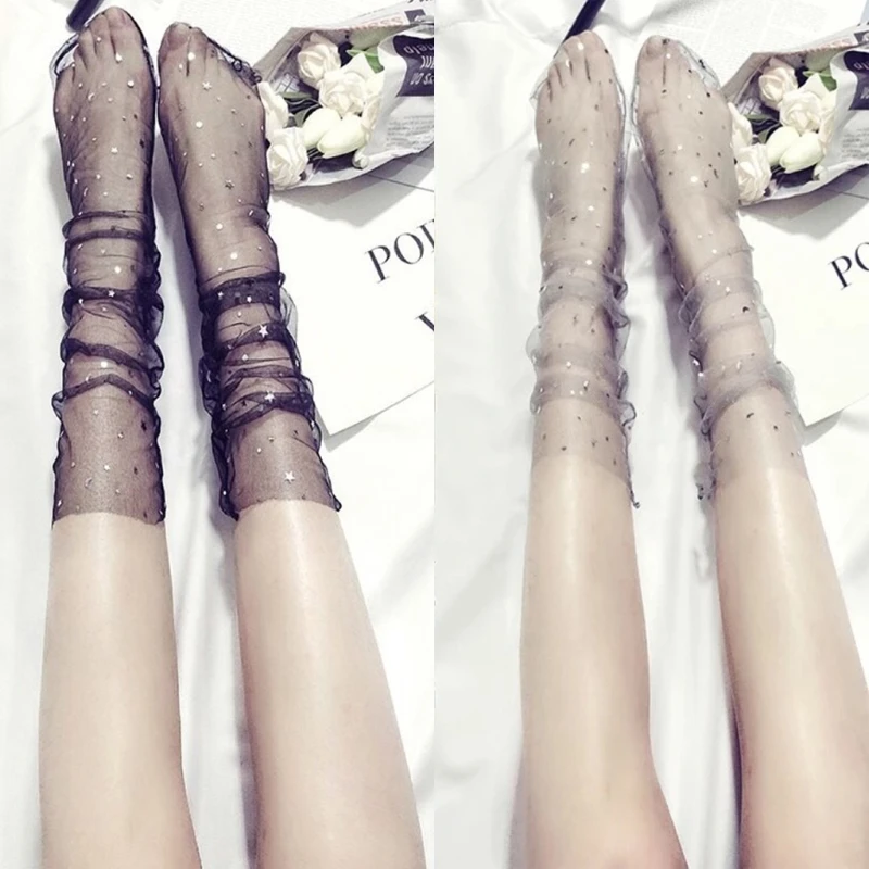 Женские сетчатые носки блестящие до щиколотки со звездами и луной сексуальные