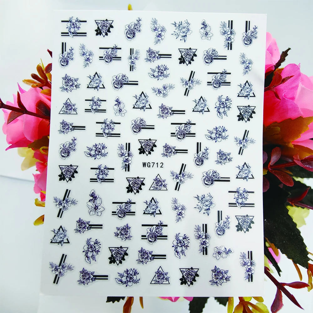 

3D наклейки для ногтей, слайдеры, геометрические треугольные наклейки с цветами розы, s для ногтевого дизайна, декорации, фольгированные диза...