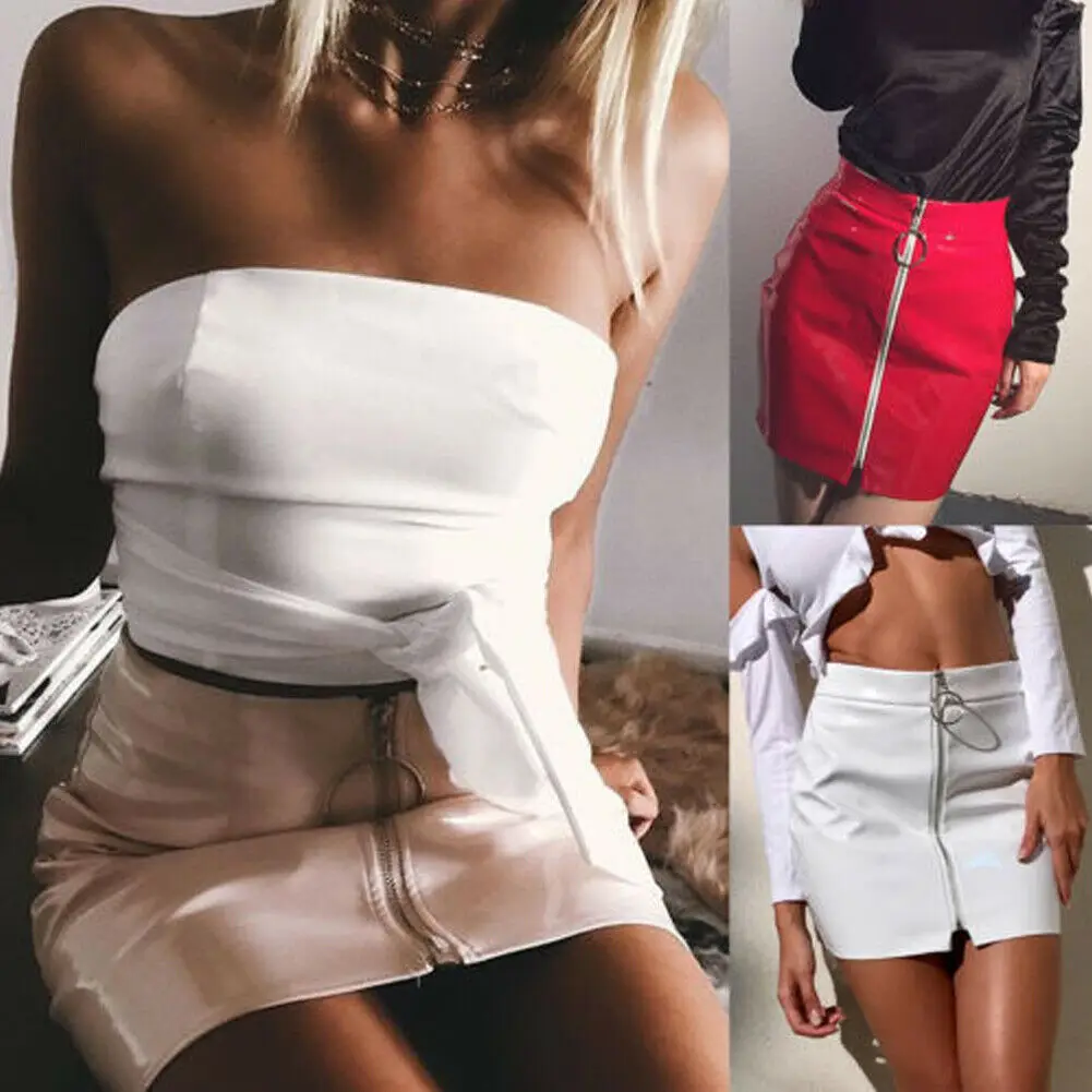 Женская летняя сексуальная юбка с завышенной талией Однотонная из искусственной