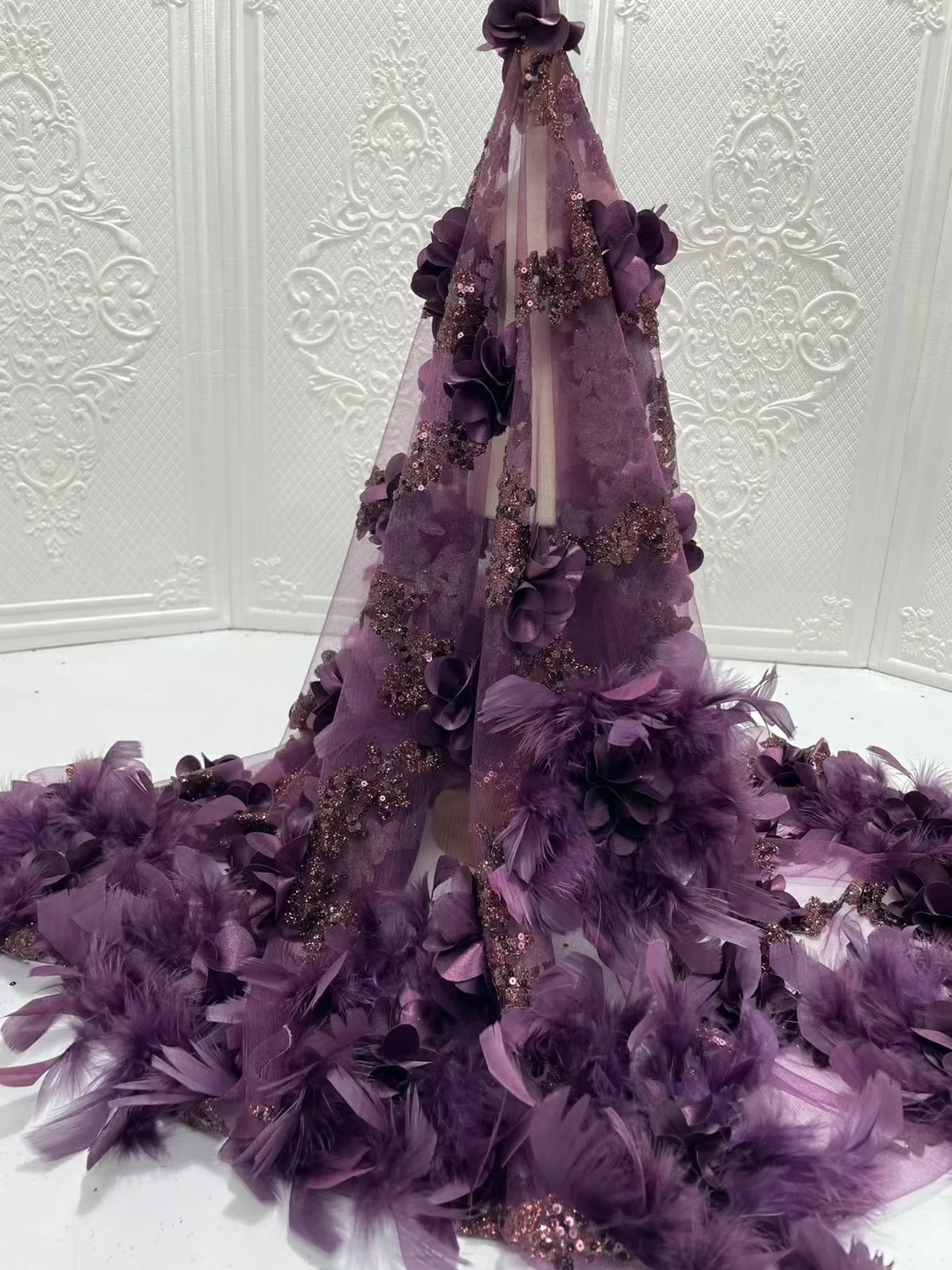 Роскошные Лидер продаж в африканском стиле Блестящие Блестки Перо ткань