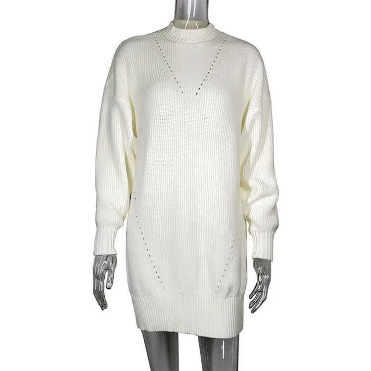 2019 женское осенне-зимнее тонкое белое платье-свитер с круглым воротником