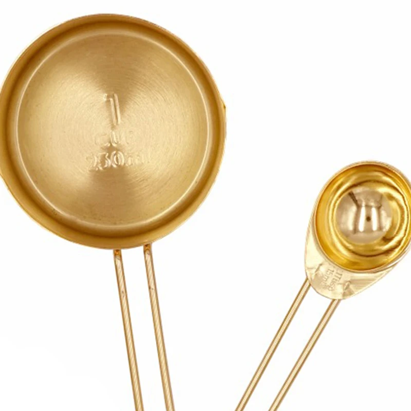 

Gold Measuring Cups Measuring Spoons Set Stainless Steel 8 PIECE Dry and Liquid Ingredients Cooking Utensils