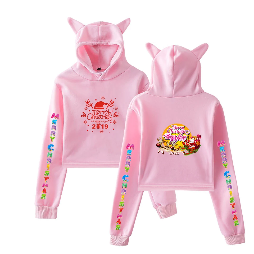 Merry Christmas Hoodies Women Sexy Short Cat Ears Cute Pullovers Fashion Sex Appeal Autumn Casual Sweatshirts | Женская одежда