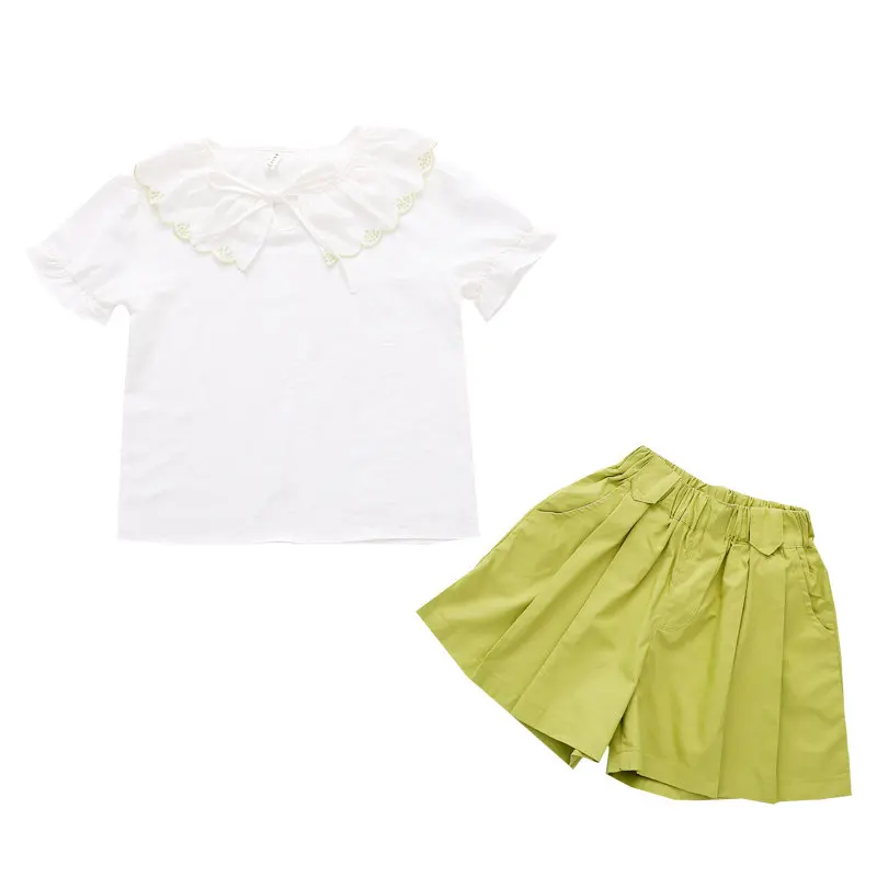Summer Toddler Kids Baby Girls Short Sleeve Solid Color Bow Shirt Top+Purple Shorts Outfits Fashion Teens Clothes Tracksuit 2PCS | Детская