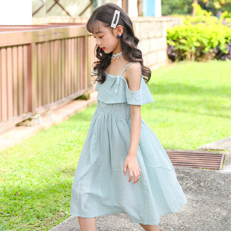 Pink Green Off Shoulder Dress Baby Girls Summer 2020 Party Dresses Clothing Kids Ruffles Cute Children Clothes 6 8 10 Y | Детская одежда