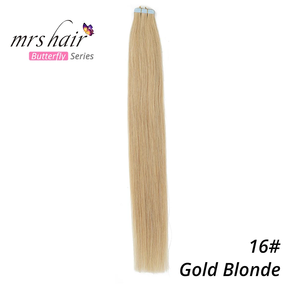 MRSHAIR 6# кожи уток человеческих волос прямой 20 штук ленты в расширение номера Волосы remy двухсторонней ленты для волос 1" 18" 2" 22" 24" - Цвет: #16