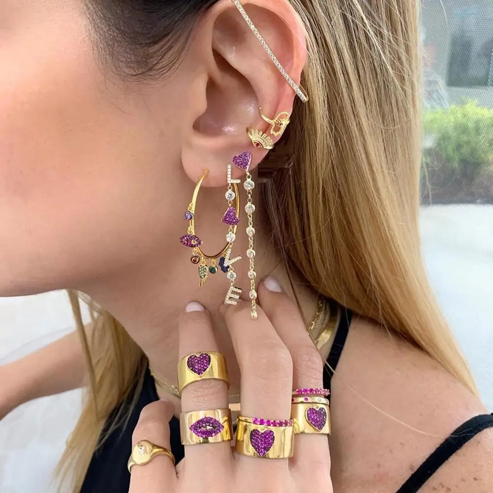 

color rainbow cz evil eye fatima's hand gold hoop earrings charm Bohemia gorgeous women jewelry earrings 2019