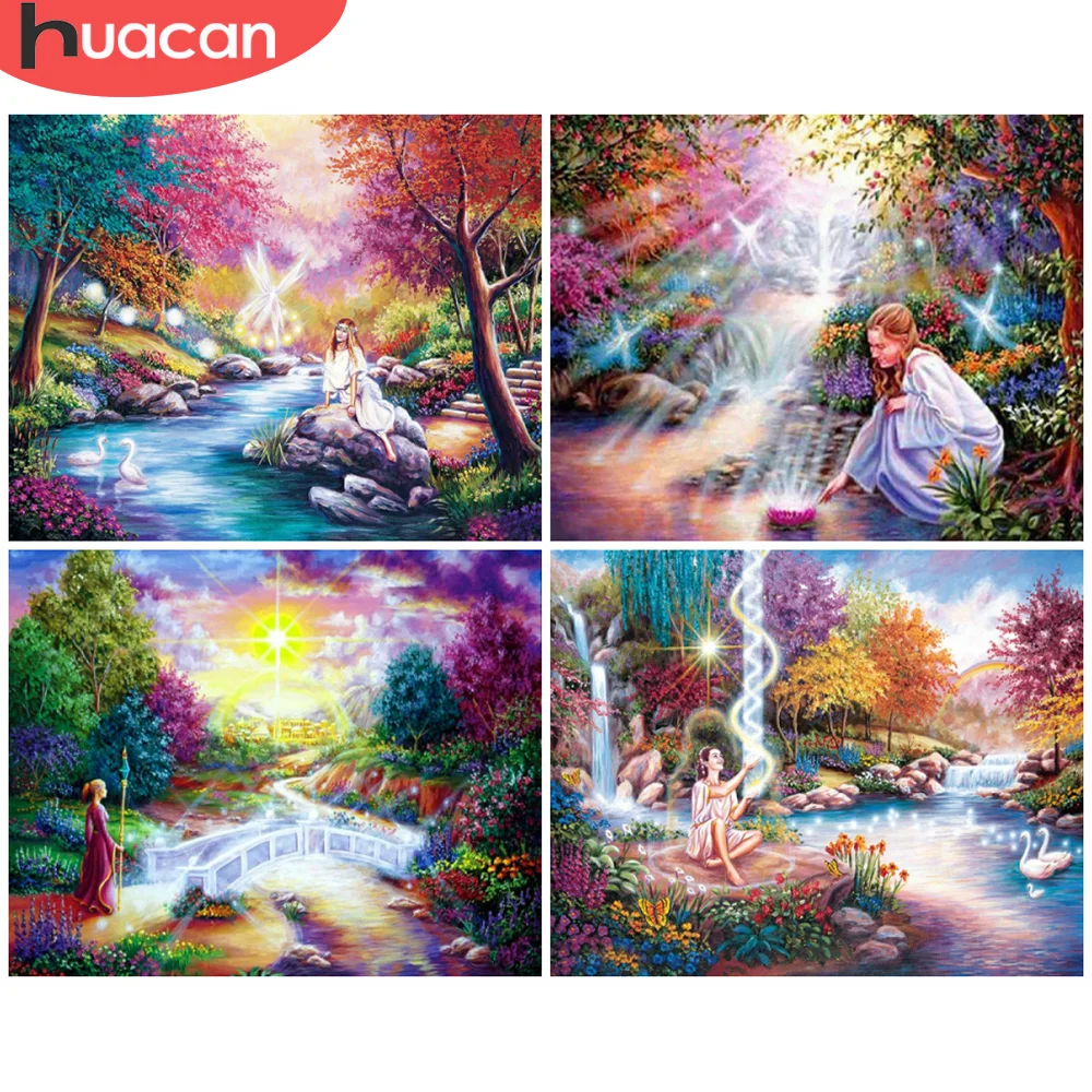 

HUACAN 5D DIY Picture By Numbers Girl Figure Wall Art HandPainted Unique Gift Painting By Number Forest For Living Room