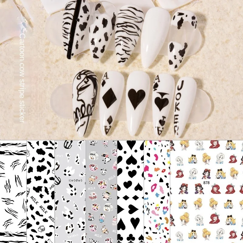 

Fashion Stripes Personality Charm Nail Stickers Flower Taro Milk Cartoon Princess Nail Decals