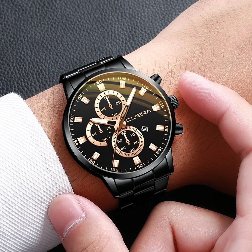 

CUENA Fashion Men Watch Date Stainless Steel Analog Quartz Watch Business Wristwatch Clock Military Sport Relogio Masculino