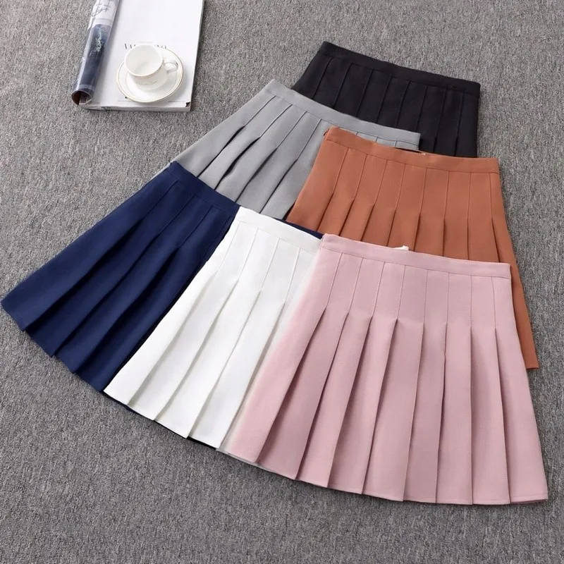 

NiceMix ulzzang Solid pleated skirt female skirts A-line high waist Preppy style student girls skirts summer spring hot sell