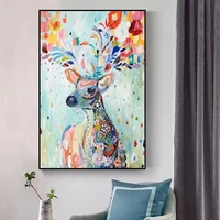 graffiti art deer animal abstract canvas painting posters and prints wall art sika pictures cuadros for living room decor