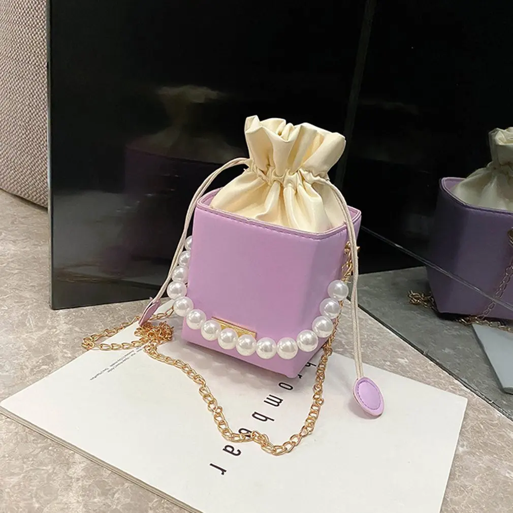 

All-match Chic Mini Bag Pearl Chain Elegant Women Retro Simple Solid Color Leather Shoulder Baguette Bag For Women