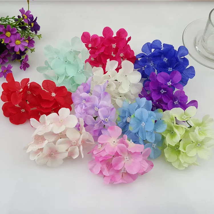50pcs 12cm Artificial Silk Hydrangea Flower Heads For DIY Wreath Corsage Hair Dress Wall Road Lead Wedding Decoration | Дом и сад