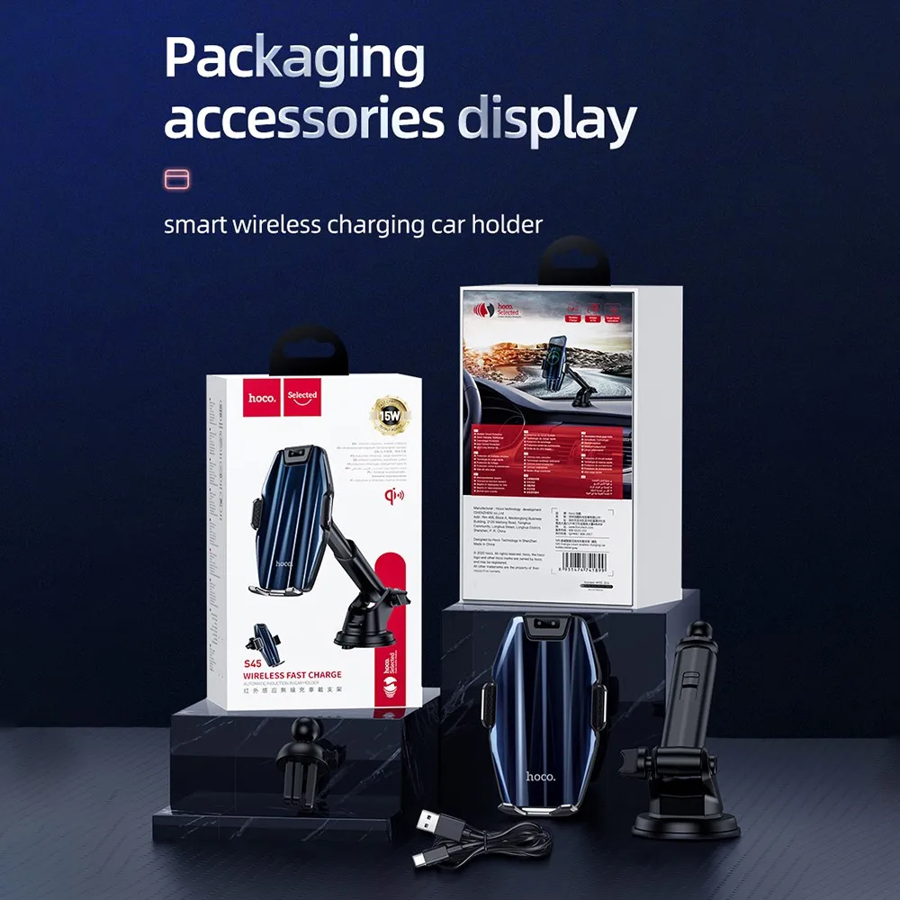 

HOCO Wireless Car Qi Charger Automatic Infrared Clip Air Vent Mount 15W Fast Charger 360 Degrees Rotating Phone Holder