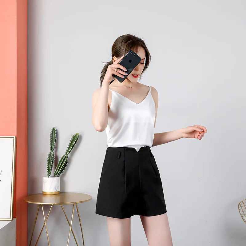 

New Satin Women Thin Wild Vest Women V-Neck Solid Sleeveless Tanks Top Casual Lady Tank Tops Plus Size S- 2XL