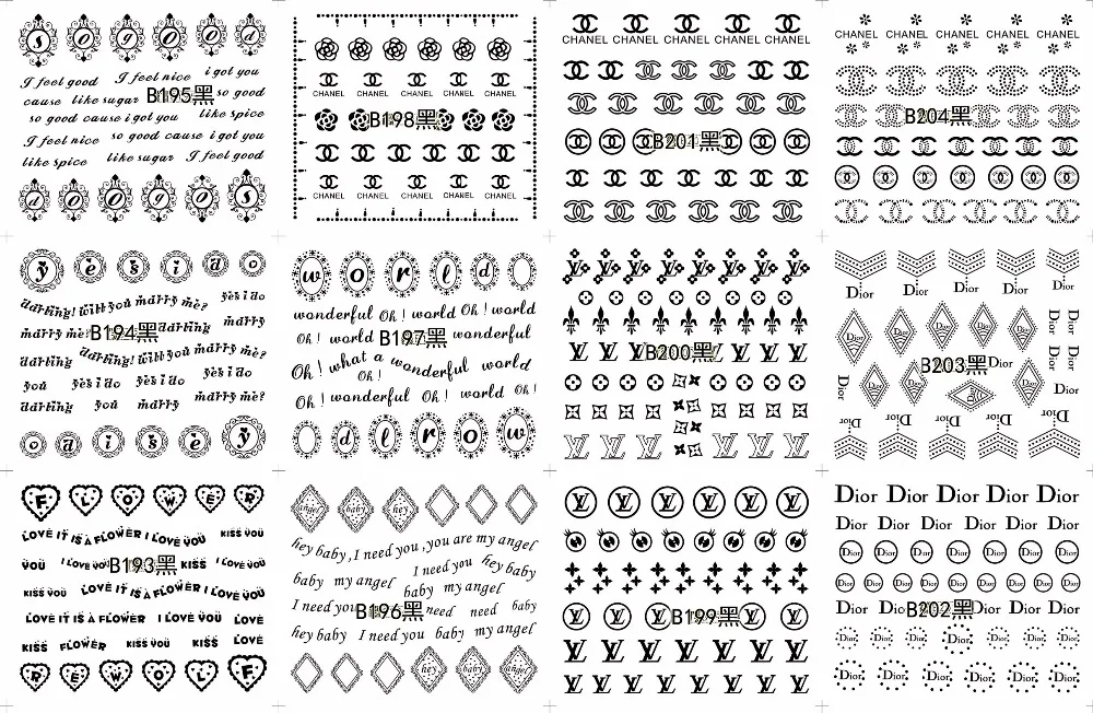 Оптовая продажа 12 листов/набор логотип торговой марки буквы LV Черная/белая