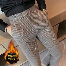 Pantalon de costume taille haute Style britannique, Slim Fit, épais, pied de poule, à carreaux, formel, nouvelle collection hiver 2021  (3)
