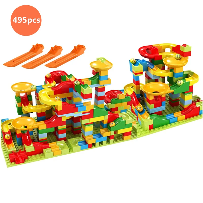 495pcs Without Box Мраморные гоночные блоки Различные слайды маленькие частицы строительные блоки Воронка слайд DIY Кирпичи Детские Игрушки совместимы с Duploedly - Цвет: 495pcs Without Box