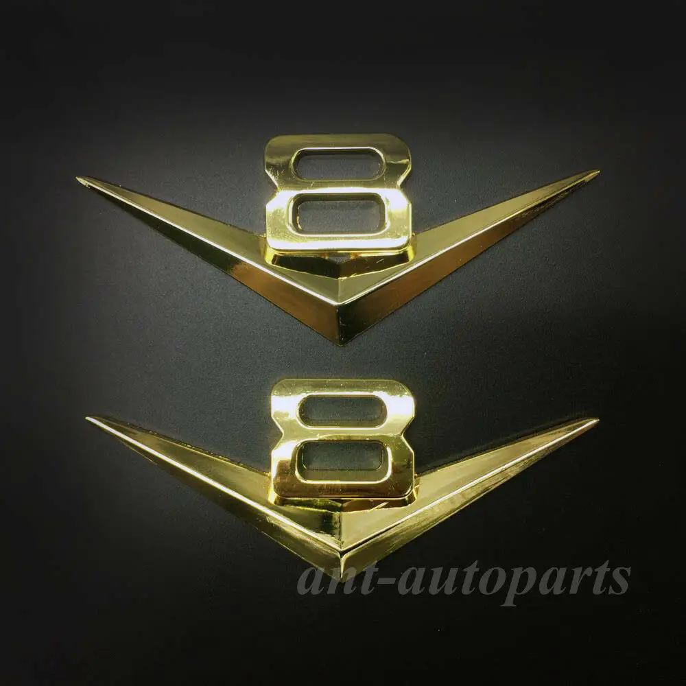 

2pcs Car Gold V8 Vintage Logo Chrome Trunk Metal Emblem Badge Decal Sticker