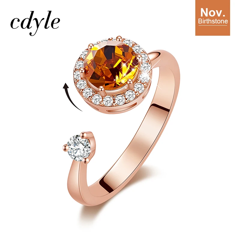 Cdyle кольцо из розового золота, украшенное кристаллом от Swarovski, ювелирные изделия, регулируемый размер, кольца для женщин, подарок на день рождения - Цвет основного камня: Nov. R1014Y-S