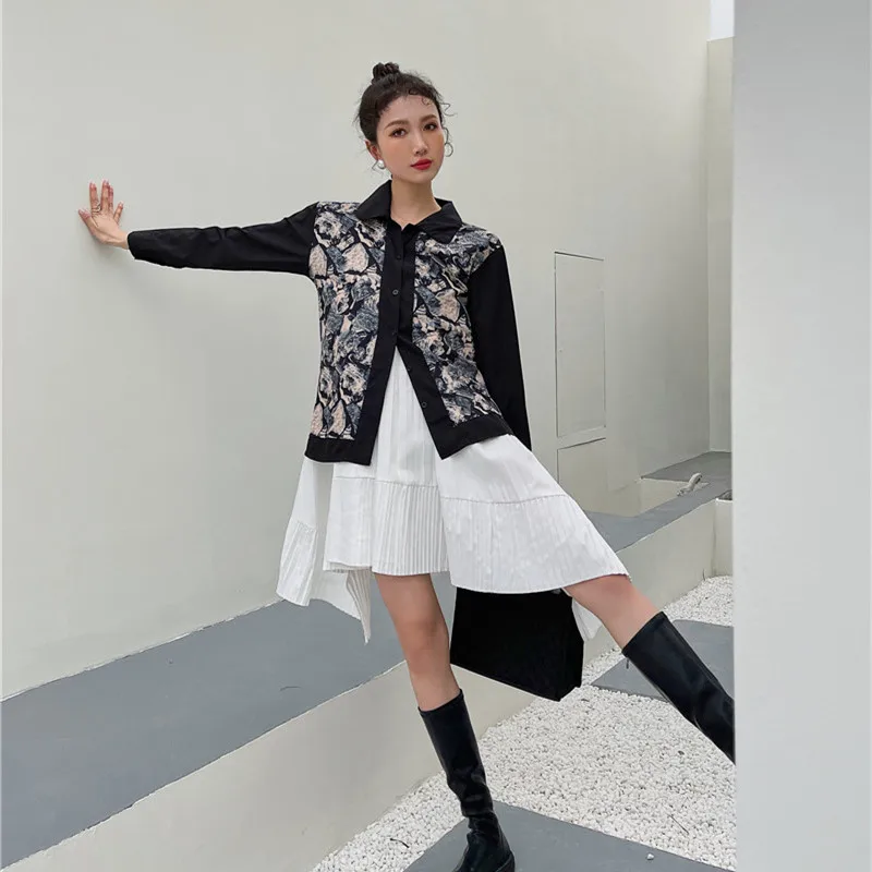 

Women Spring Autumn Hit Color Print Loose Shirt Female Vintage Slim New Blouses Ladies Fashion Casual Polo-Neck Tops ML40