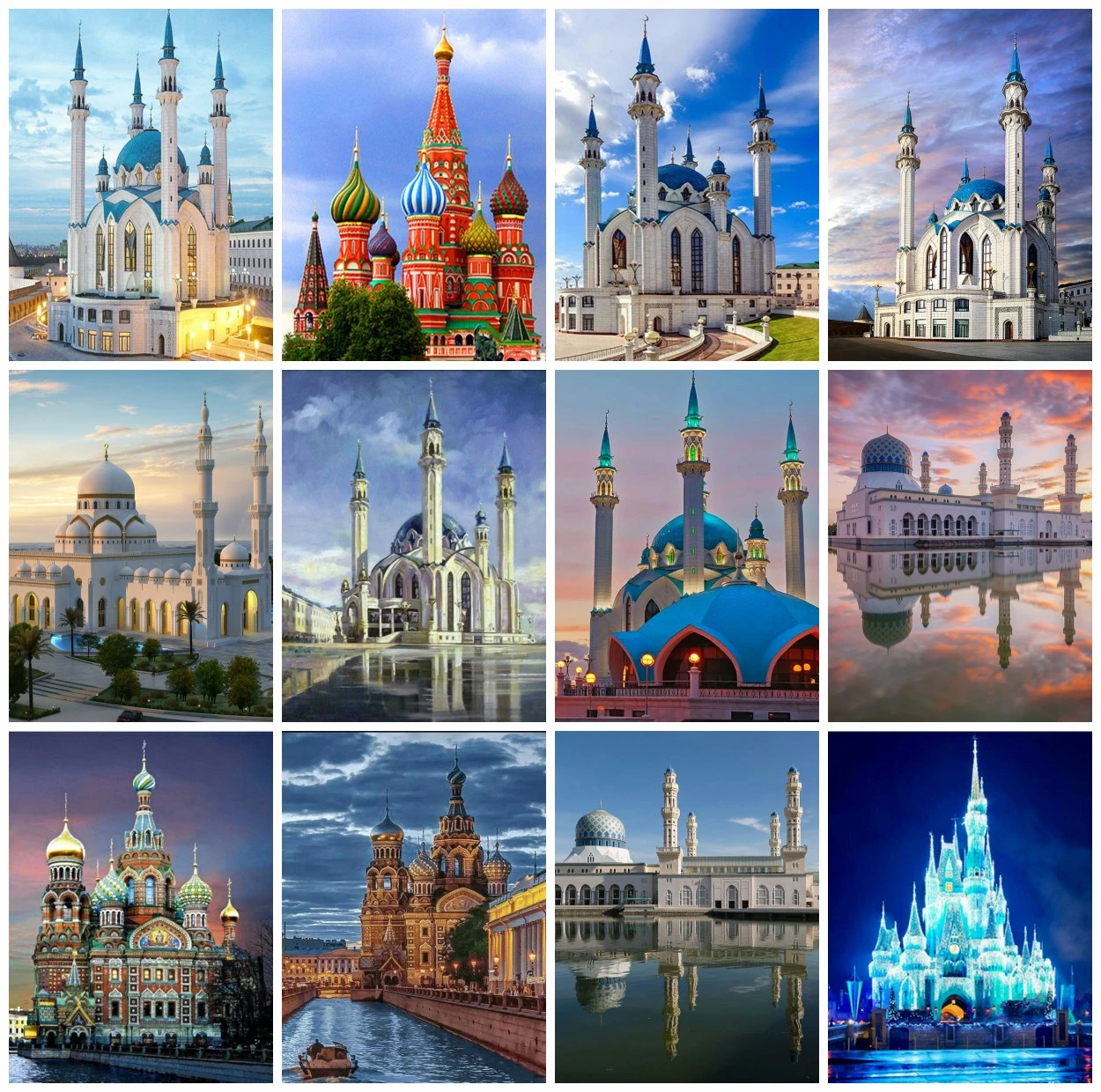 

5D полная круглая алмазная живопись, пейзаж, алмазная вышивка, изображение мечети стразы, строительство, мозаика, искусство, Настенный декор