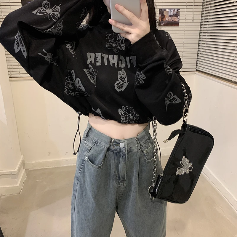 Женский свитшот с длинным рукавом принтом бабочки | Женская одежда