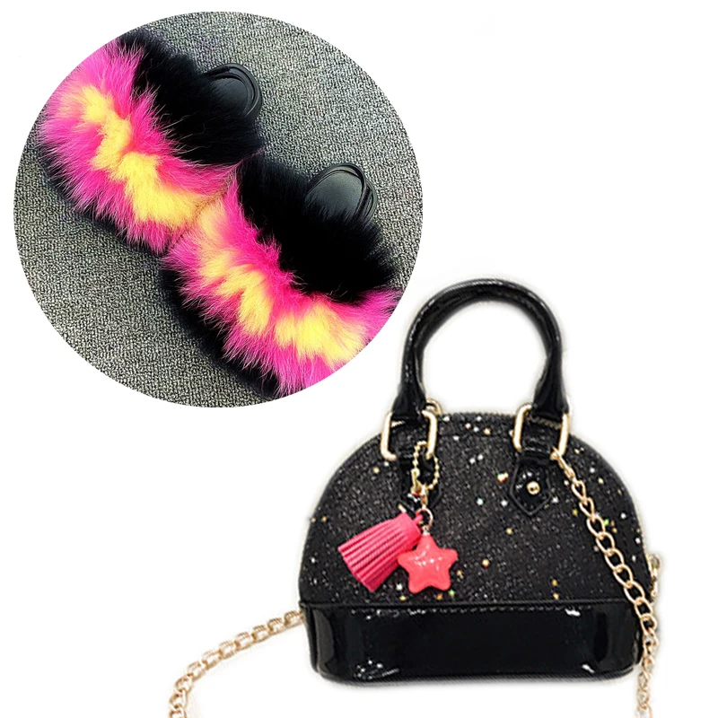 

Summer New Toddler's Fur Slides Fluffy Fur Slides Baby Toddler Shoes Cute Girls' Bags Messenger Bags Mini Shell Handbags Set
