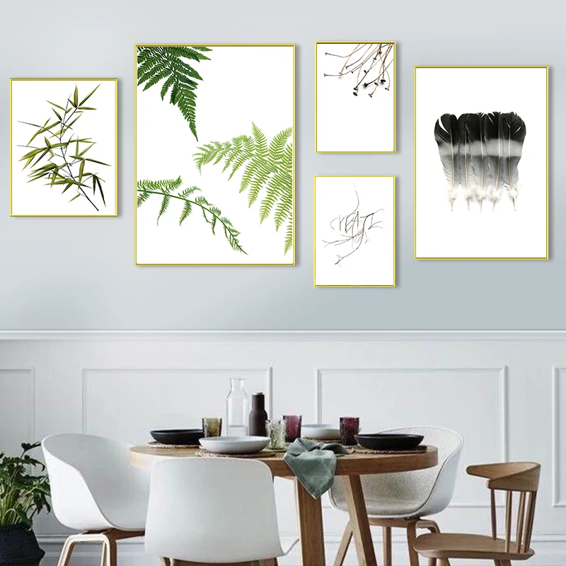 Зеленые растения листья цитаты настенная Картина на холсте скандинавские
