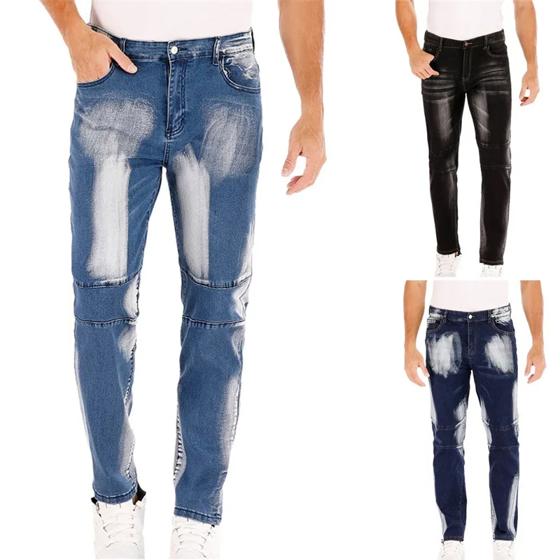 Мужские брюки индивидуальные рваные облегающие на молнии стрейчевые джинсовые