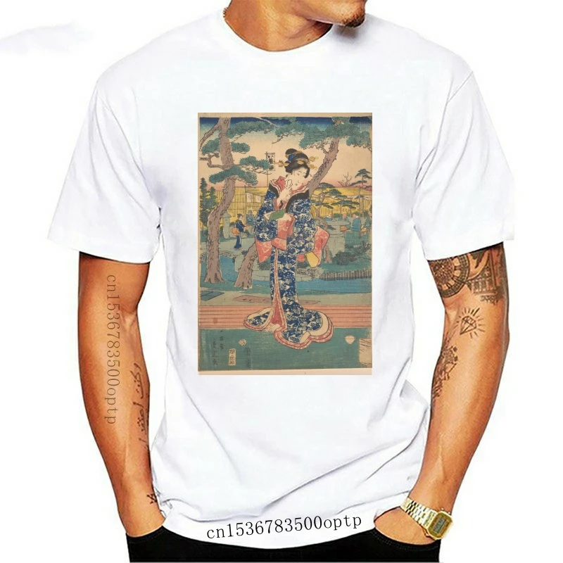 

Новинка 2021, футболка с японским укиё-э, художественная футболка с изображением деревянных блоков, Токийский гейш, гейко Майко, японская калл...