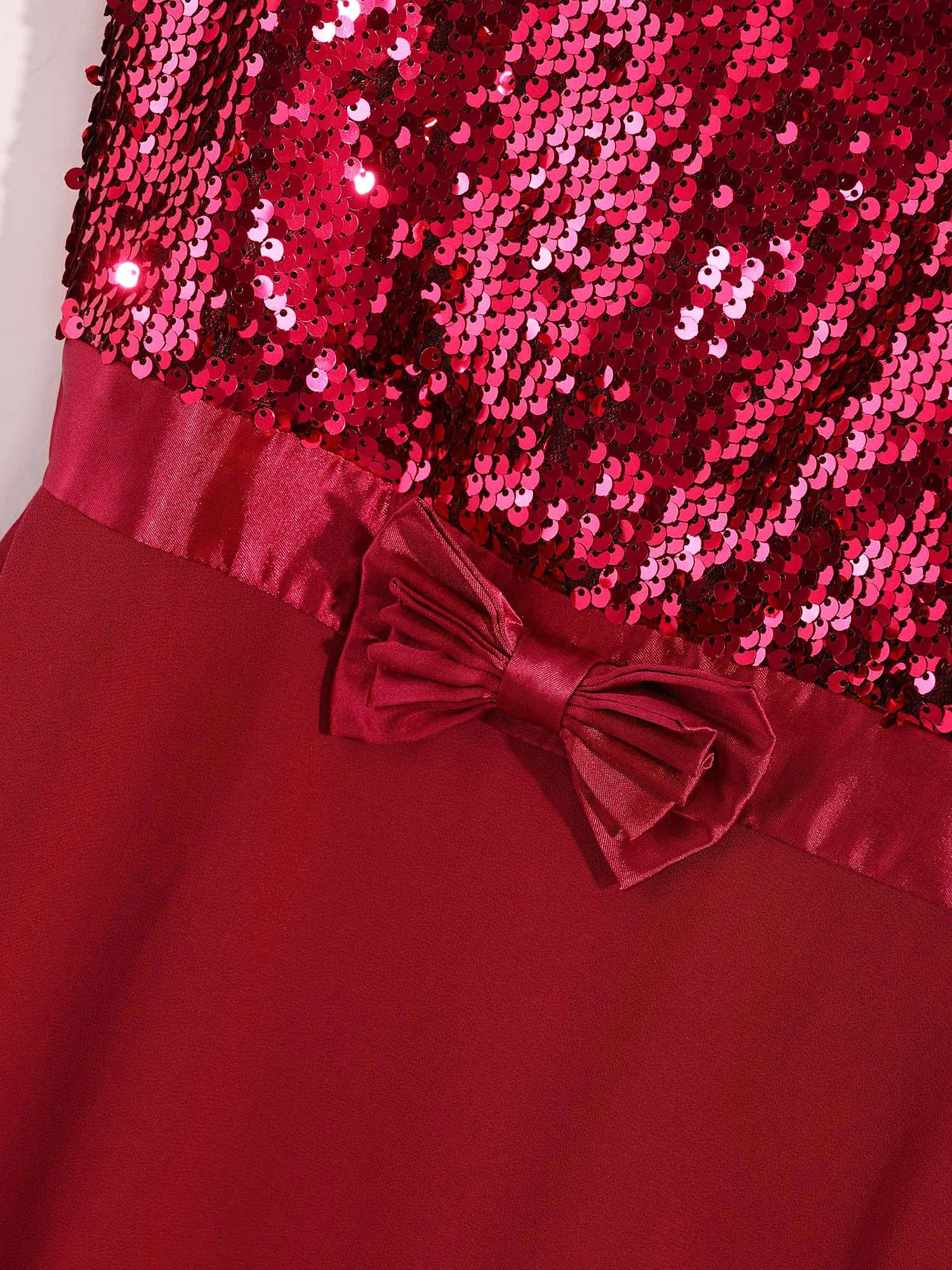 Teens Kid Sequins Chiffon Dress Sleeveless Princess Flower Girl Party Wedding High-Low Hem Dress Ballet Tutu Dance Clothing