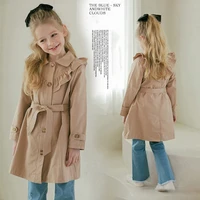 girls coat 2022 autumn fashion mid length trench coat childrens clothing khaki casual all match jacket kids outerwear 12 13 y