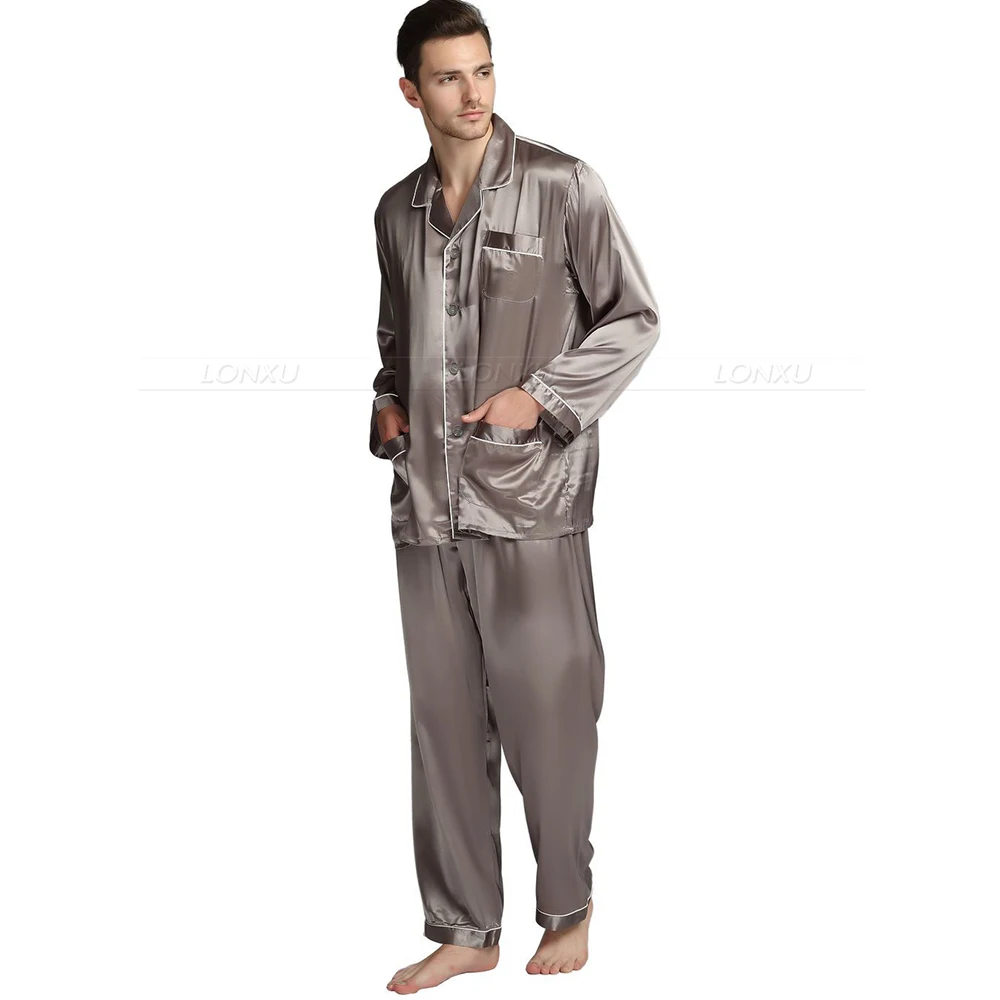 2021 Latest European And American Men's Silk Satin Pajamas Suit Casual Comfortable Clothing Spring Summer Long | Мужская одежда