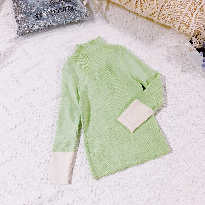 

Girls Turtleneck Sweater 2019 Striped Sweater Top Toddler Winter Clothing Christmas Sweaters for Girls Patchwork Color Sweaters