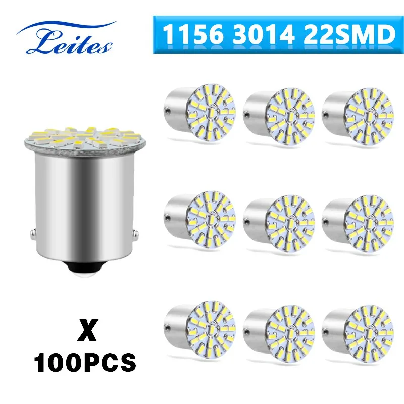 

100 шт. оптовая продажа BA15S 1156 P21W 3014 22SMD светодиодный ные лампы для резервного копирования заднего хода стоп светильник s задний фонарь s RV свет...