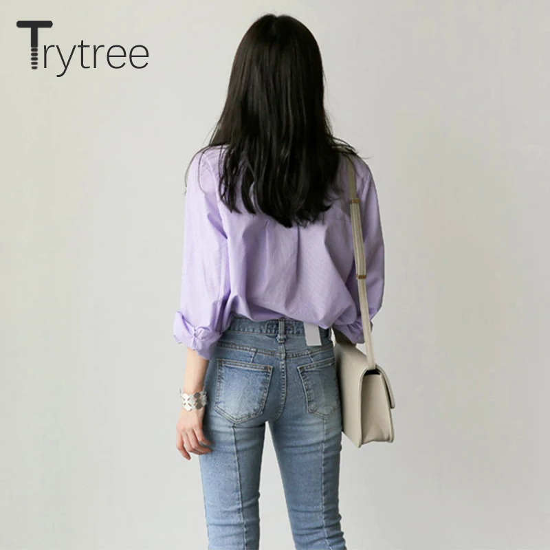 Блузка Trytree женская с отложным воротником однобортная офисная в полоску